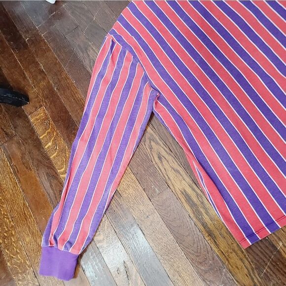Y2K Guess Retro Red Purple Striped Classic Logo Long Sleeve T-shirt - Picture 13 of 16